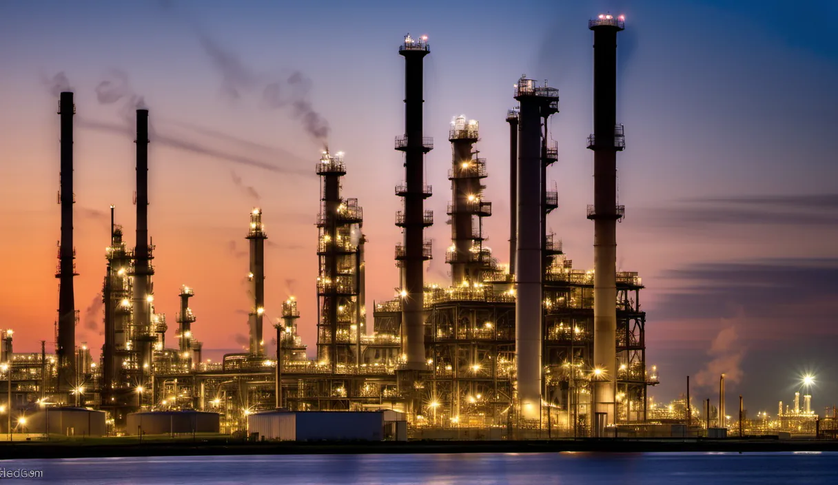 Gulf Coast refinery and petrochemical plant at dusk